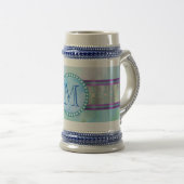 Pastel Blue Floral Monogram Bierpul (Voorkant rechts)
