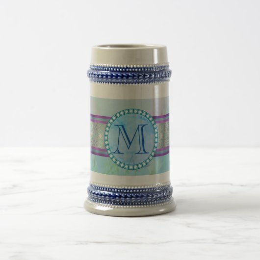 Pastel Blue Floral Monogram Bierpul (Center)