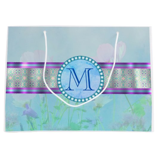 Pastel Blue Floral Monogram Groot Cadeauzakje (Voorkant)
