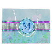 Pastel Blue Floral Monogram Groot Cadeauzakje (Achterkant)
