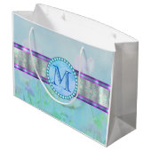 Pastel Blue Floral Monogram Groot Cadeauzakje (Achterkant Gekanteld)
