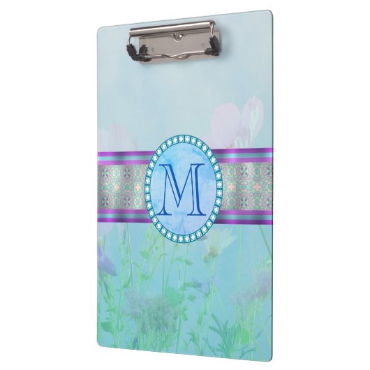 Pastel Blue Floral Monogram Klembord (Links)
