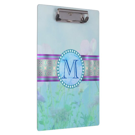 Pastel Blue Floral Monogram Klembord (Rechts)