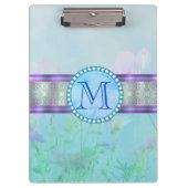 Pastel Blue Floral Monogram Klembord (Voorkant)