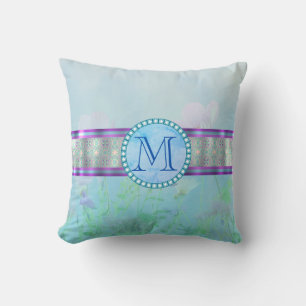 Pastel Blue Floral Monogram Kussen