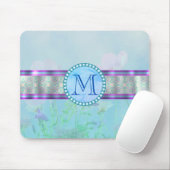 Pastel Blue Floral Monogram Muismat (Met muis)