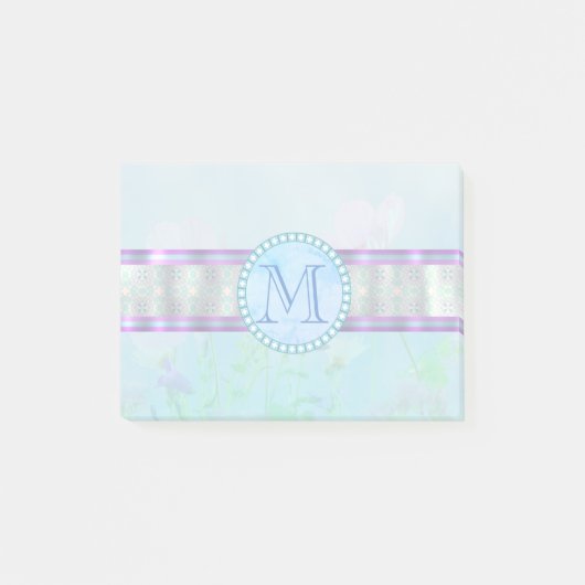 Pastel Blue Floral Monogram Post-it® Notes (Voorkant)