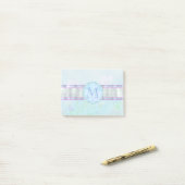 Pastel Blue Floral Monogram Post-it® Notes (Op bureau)