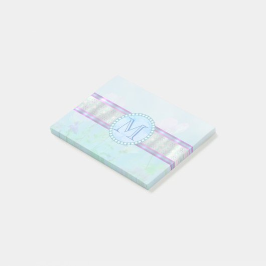 Pastel Blue Floral Monogram Post-it® Notes (Schuin)