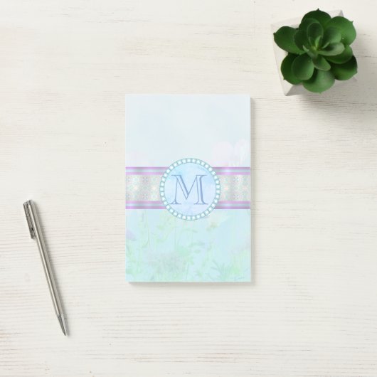 Pastel Blue Floral Monogram Post-it® Notes (Kantoor)