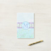 Pastel Blue Floral Monogram Post-it® Notes (Op bureau)
