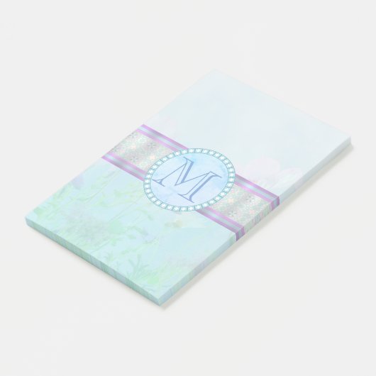 Pastel Blue Floral Monogram Post-it® Notes (Schuin)