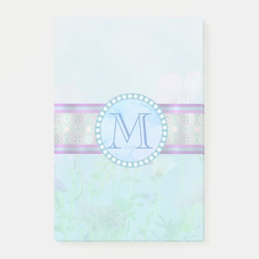 Pastel Blue Floral Monogram Post-it® Notes (Voorkant)