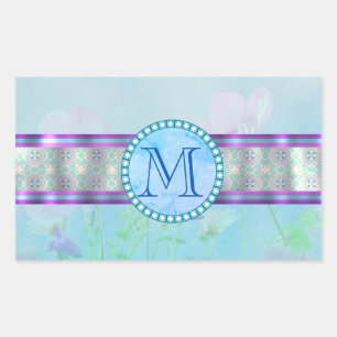 Pastel Blue Floral Monogram Rechthoekige Sticker
