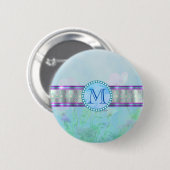 Pastel Blue Floral Monogram Ronde Button 5,7 Cm (Voorkant /achterkant)