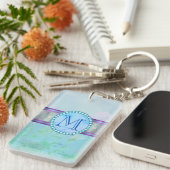 Pastel Blue Floral Monogram Sleutelhanger (Voorkant Rechts)