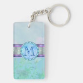 Pastel Blue Floral Monogram Sleutelhanger (achterkant)