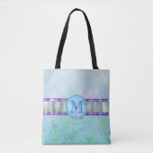Pastel Blue Floral Monogram Tote Bag (Voorkant)