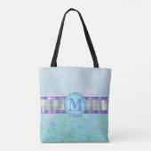 Pastel Blue Floral Monogram Tote Bag (Achterkant)