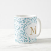 Pastel Blue Floral Pattern Monogram Koffiemok (Voorkant rechts)