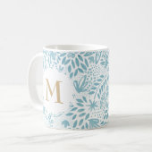 Pastel Blue Floral Pattern Monogram Koffiemok (Voorkant links)