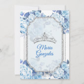 Pastel Blue Floral Rozen Mis Quince Uitnodiging (Achterkant)