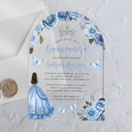 Pastel Blue Floral Rozen Waterverf Quinceañera Acryl Uitnodigingen