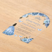 Pastel Blue Floral Rozen Waterverf Quinceañera Acryl Uitnodigingen (Laagn)