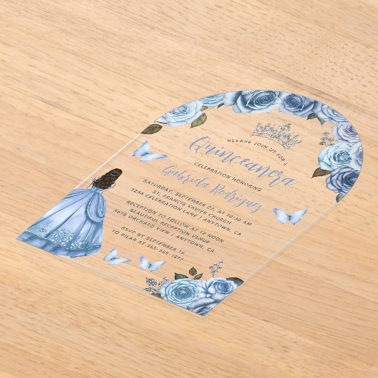 Pastel Blue Floral Rozen Waterverf Quinceañera Acryl Uitnodigingen (Laagn)