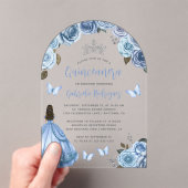 Pastel Blue Floral Rozen Waterverf Quinceañera Acryl Uitnodigingen (Insitu (Draagbaar))