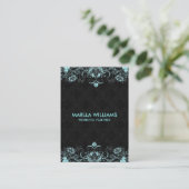 Pastel Blue Floral Swirls Black Background Visitekaartje (Staand voorkant)