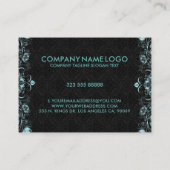 Pastel Blue Floral Swirls Black Background Visitekaartje (Achterkant)