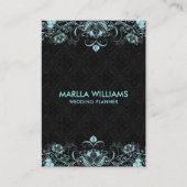 Pastel Blue Floral Swirls Black Background Visitekaartje (Voorkant)