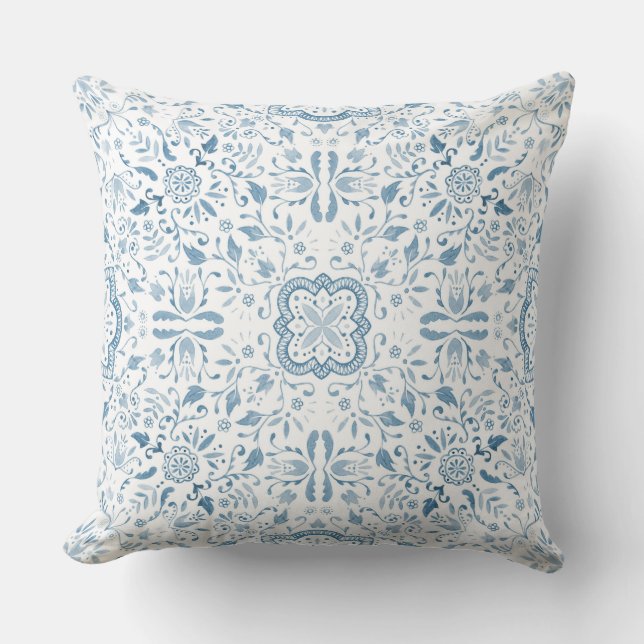 Pastel Blue Floral Swirls Pattern Kussen (Voorkant)