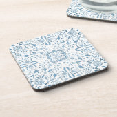 Pastel Blue  Floral Waterverf Patroon Bier Onderzetter (Linkerzijde)