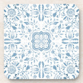Pastel Blue  Floral Waterverf Patroon Bier Onderzetter (Voorkant)