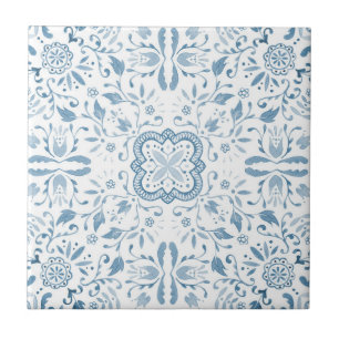 Pastel Blue  Floral Waterverf Patroon Tegeltje
