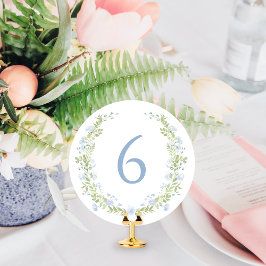 Pastel Blue Floral Wreath Whimsical Table Number Kaart