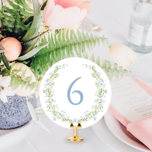 Pastel Blue Floral Wreath Whimsical Table Number Kaart