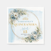 Pastel Blue Flowers Boho 15th Birthday Napkins Servet (Voorkant)