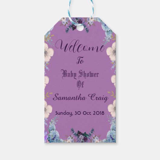 Pastel Blue Flowers Buds Paarse Lila Baby shower Cadeaulabel (Voorkant)