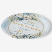 Pastel Blue Flowers Eucalyptus Gold Custom Quince  Papieren Bordje (Gekanteld)