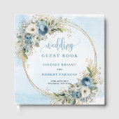 Pastel Blue Flowers Eucalyptus Gold Wedding Book Gastenboek (Voorkant)