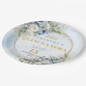 Pastel Blue Flowers Gold Custom Quinceañera Plates Papieren Bordje (Gekanteld)