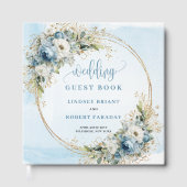 Pastel Blue Flowers Gold Wedding Sign In Book Gastenboek (Voorkant)
