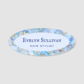 Pastel Blue Fluid Marmer Name Tag (Voorkant)