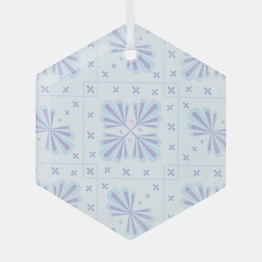 Pastel Blue Geometric Floral Repeat Pattern  Glas Ornament (Voorkant)