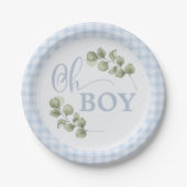 Pastel Blue Gingham Baby Boy Baby shower Papieren Bordje (Voorkant)