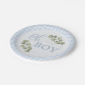 Pastel Blue Gingham Baby Boy Baby shower Papieren Bordje (Gekanteld)
