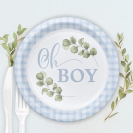 Pastel Blue Gingham Baby Boy Baby shower Papieren Bordje